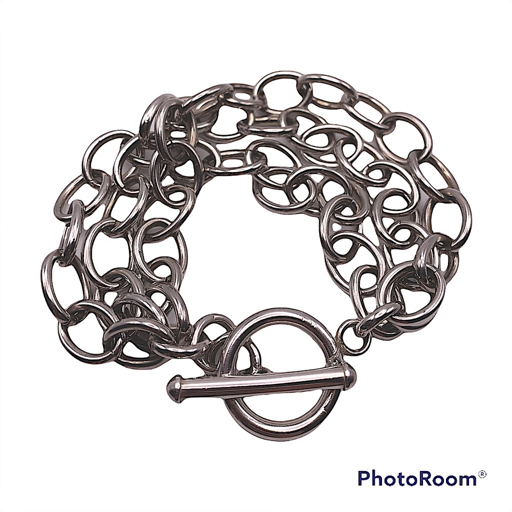 3-Stand Sterling Silver Link Bracelet W/Toggle Clasp - NEW